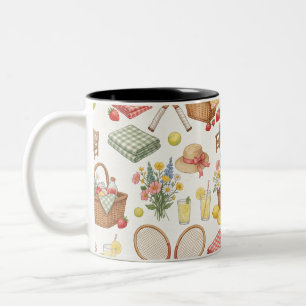 Tennis Garden Party with Rackets, and Strawberries Two-Tone Coffee Mug