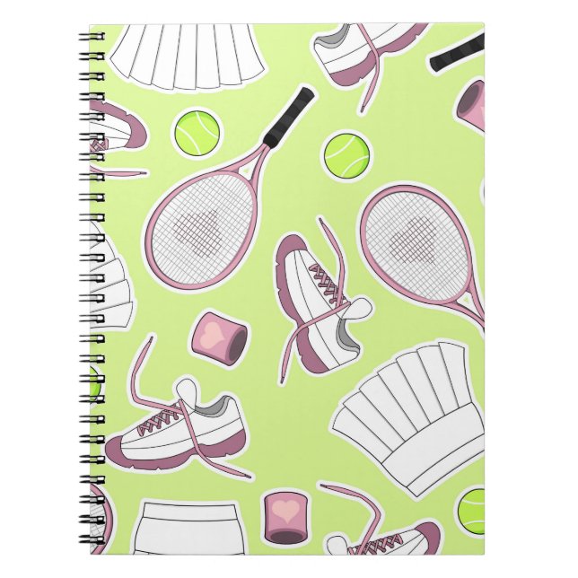 Tennis Girl Pattern Green Background Spiral Notebook (Front)