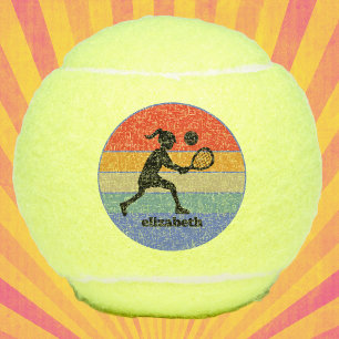 Tennis Girl Player Retro Big Bold Monogrammed Tennis Balls