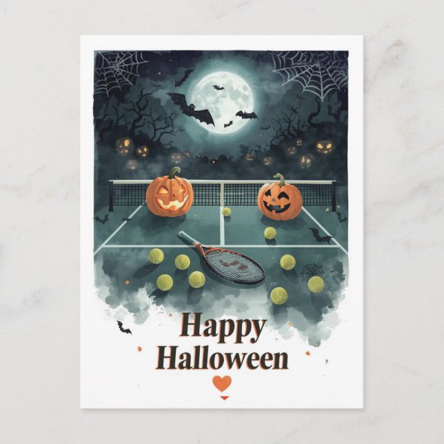 Tennis Halloween for Tennis Player with racket  Holiday Postcard (Front)