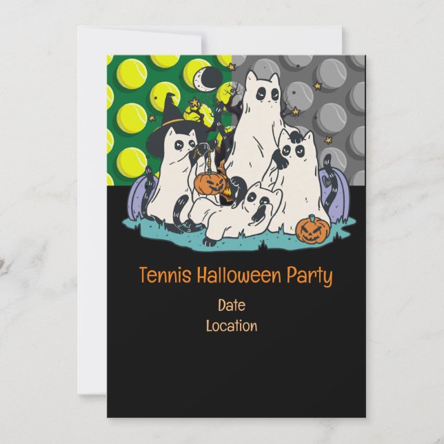 Tennis Halloween Party with tennis ball and ghost Invitation (Front)