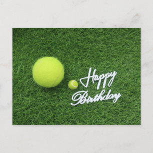 Tennis Happy birthday and balls on green grass Postcard