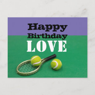 Tennis Happy Birthday Love with ball and racket Postcard