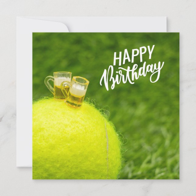 Tennis Happy Birthday Tennis ball with beer green (Front)