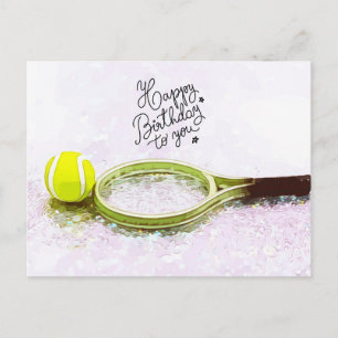 Tennis Happy Birthday with ball and racket Postcard