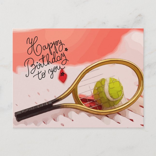 Tennis Happy Birthday with ball and  racket  Postcard (Front)