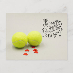 Tennis Happy Birthday with ball and red heart Postcard