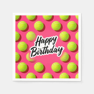 Tennis Happy Birthday with ball on pink Napkin