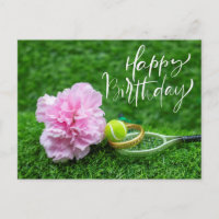 Tennis Happy Birthday with Carnation Flower