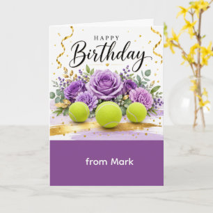 Tennis Happy Birthday with flowers Card