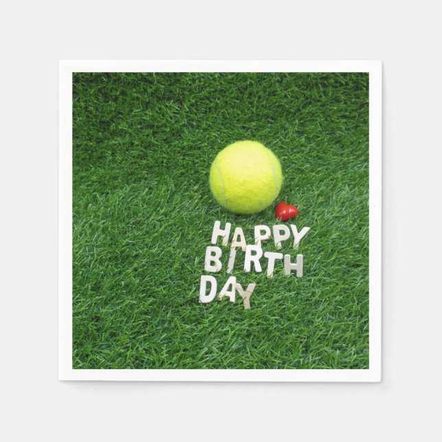 Tennis Happy Birthday with love heart Napkin (Front)