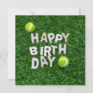 Tennis Happy Birthday with Tennis ball on green Card
