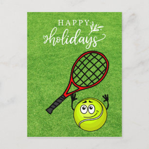 Tennis Happy Holiday with ball and Racket on green Postcard