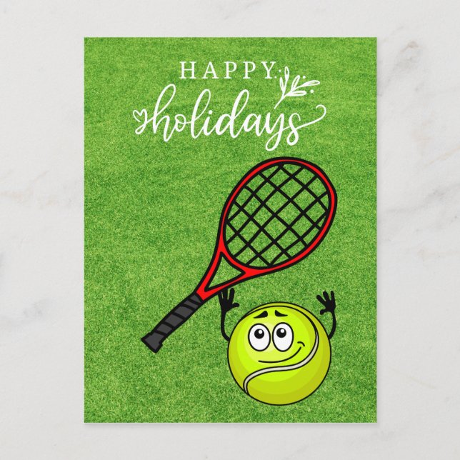 Tennis Happy Holiday with ball and Racket on green Postcard (Front)