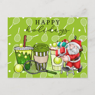 Tennis Happy Holidays with Santa Claus for Player  Holiday Postcard