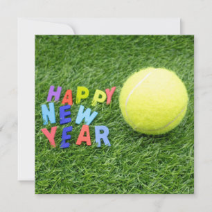Tennis happy New Year & tennis ball for Player Holiday Card