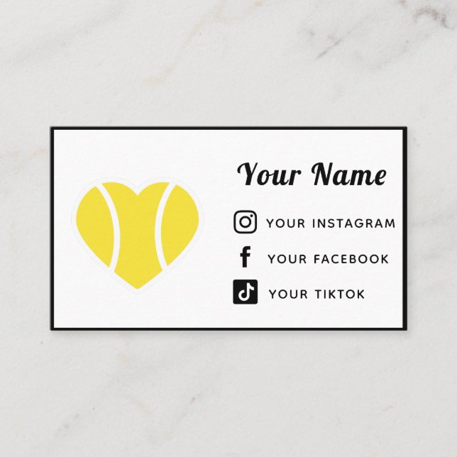 Tennis Heart Love Coach Fire Social Media Modern Business Card (Front)