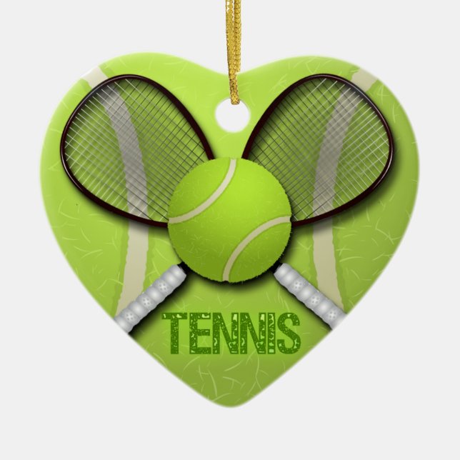 TENNIS HEART ORAMENT CERAMIC TREE DECORATION (Front)