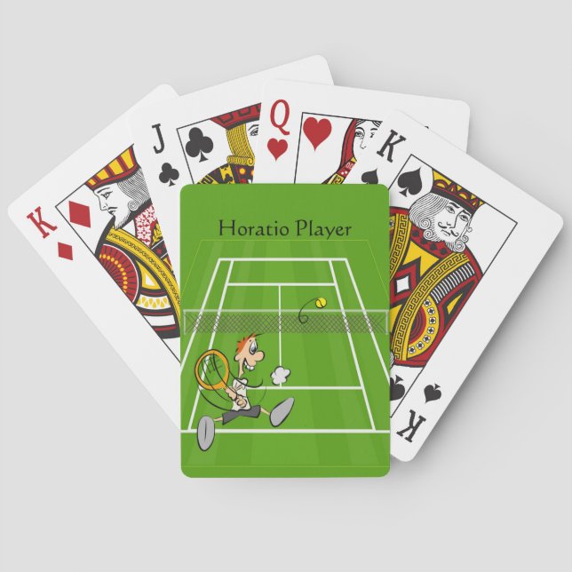 Tennis Humourous Cartoon Player Personalise Playing Cards (Back)
