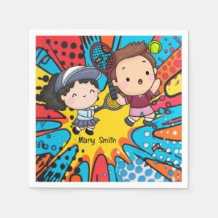 Tennis Kid Birthday Party Abstract Background Napkin