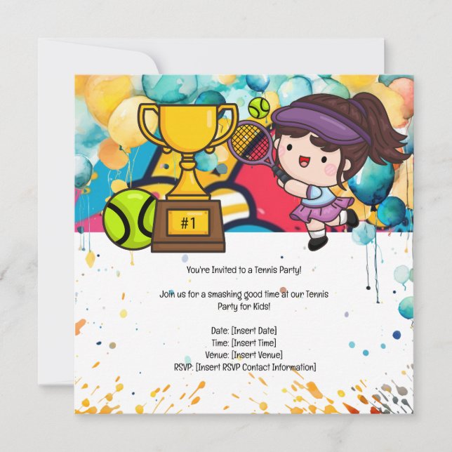 Tennis Kid Birthday Party  Invitation (Front)