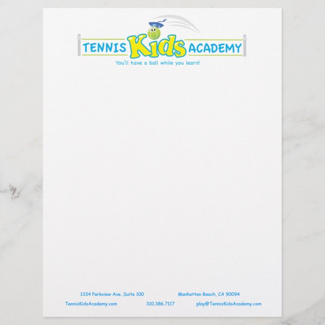 Tennis Kids Academy custom letterhead template (Front)