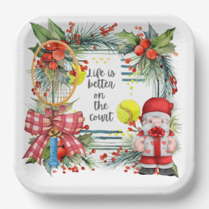 Tennis Life is better on the court Christmas Party Paper Plate