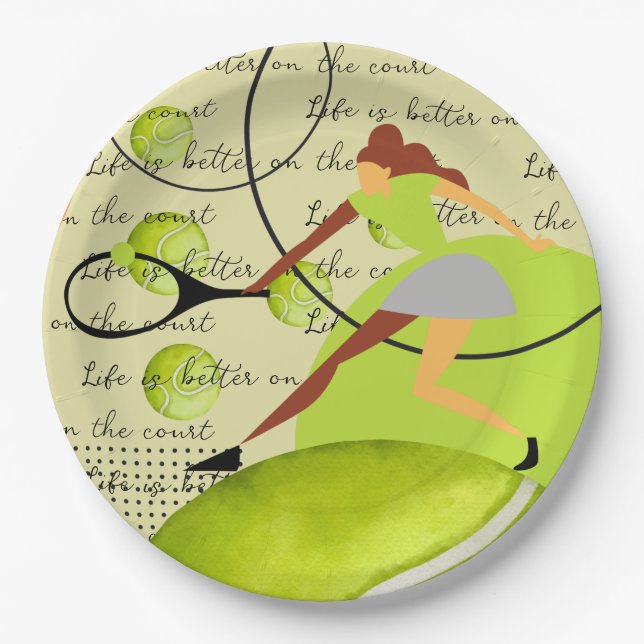 Tennis Life is better on the court woman player   Paper Plate (Front)