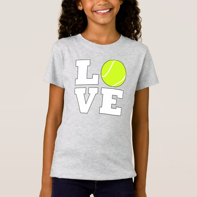Tennis LOVE Cute Girls Tennis Player or Fan Sports T-Shirt (Front)