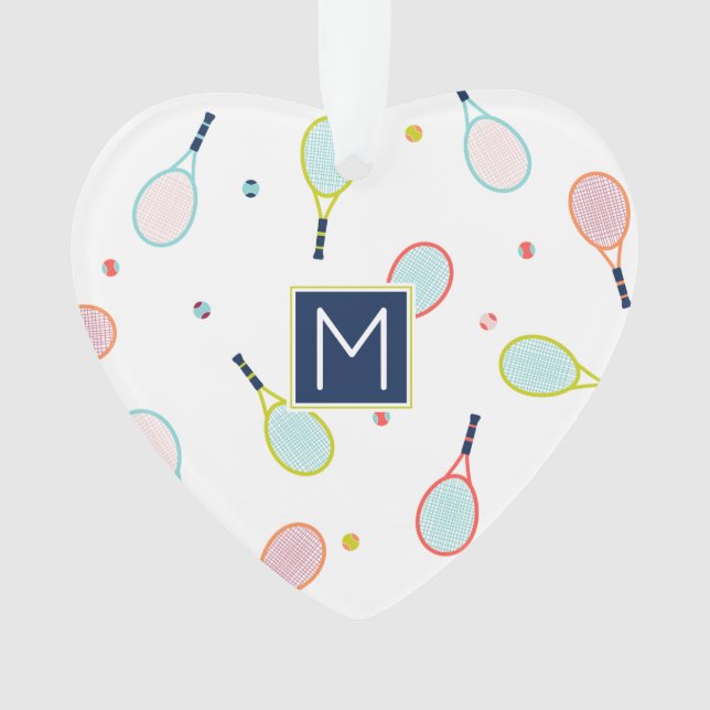 Tennis Love Heart Monogram Personalised Holiday Ornament (Front)