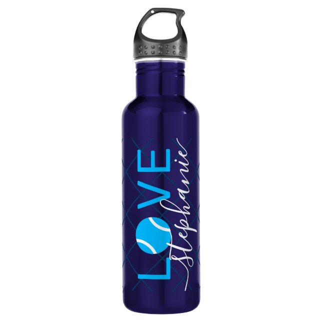 Tennis Love Personalised Bright Cyan Blue 710 Ml Water Bottle (Front)