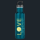 Tennis Love Personalised Teal and Yellow 710 Ml Water Bottle<br><div class="desc">Teal Blue Green and Yellow personalised stainless steel water bottle with a "LOVE" name monogram uses an elegant and cute calligraphy script font and has a subtle net pattern background for a unique teal tone on tone pop art design effect with a tennis ball as the "O" in Love.</div>