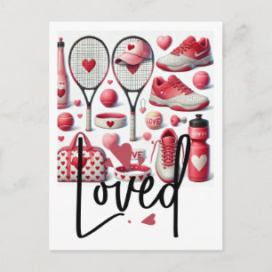 Tennis Love themed in red and white with heart  Postcard