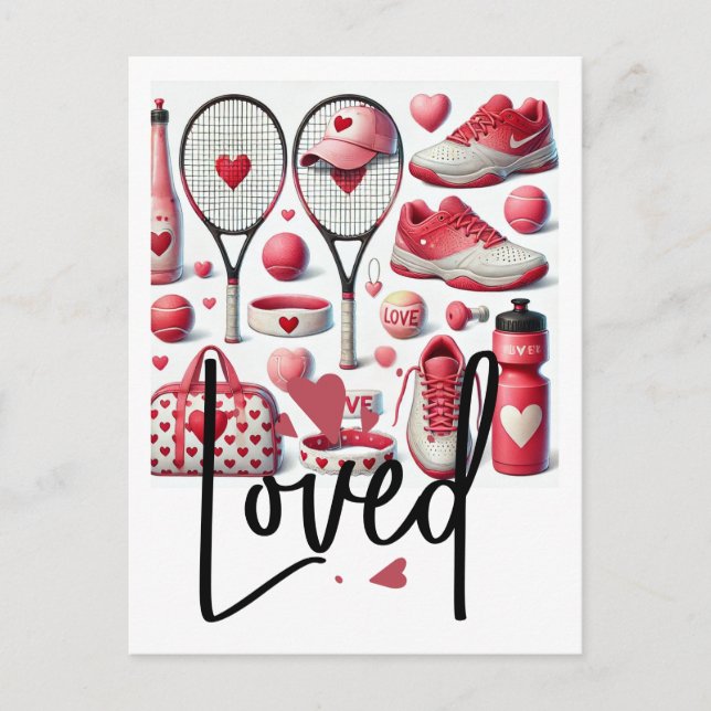 Tennis Love themed in red and white with heart  Postcard (Front)