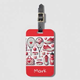 Tennis Love themed valentine's with red heart Luggage Tag
