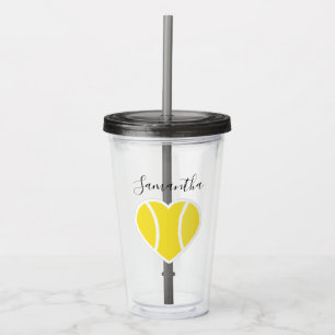Tennis Love Yellow Ball Heart Sports Personalised Acrylic Tumbler