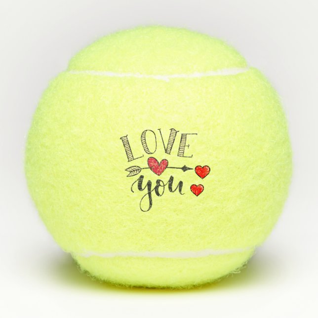 Tennis love you with red heart for Valentine's Day Tennis Balls (Front)