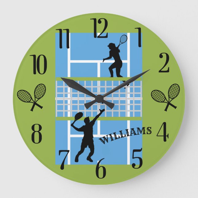 Tennis Lover Court Players  Large Clock (Front)