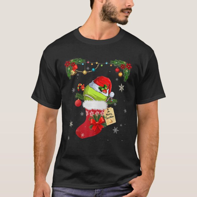 Tennis Lover Socks Santa Hat Christmas Pajama Men T-Shirt (Front)