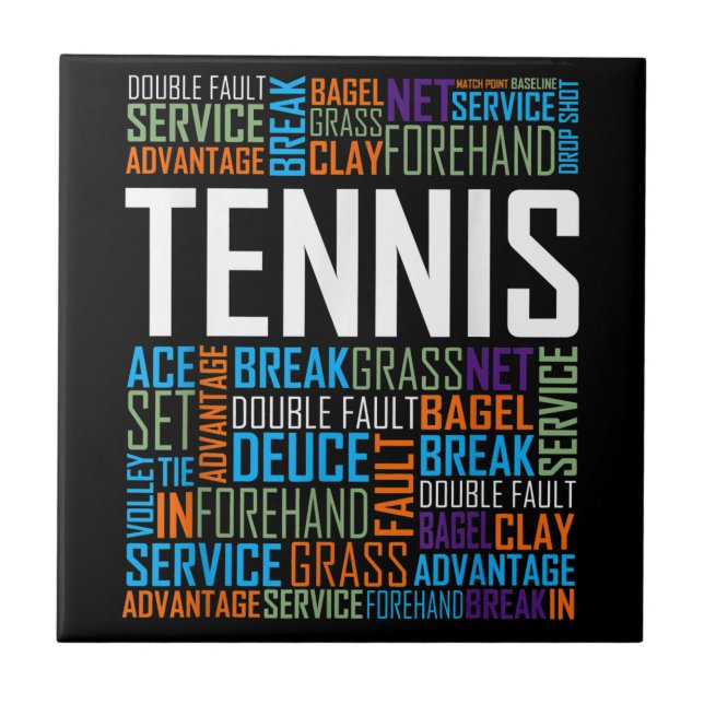 Tennis Lover Words T Shirt Gift for Players and Co Tile (Front)
