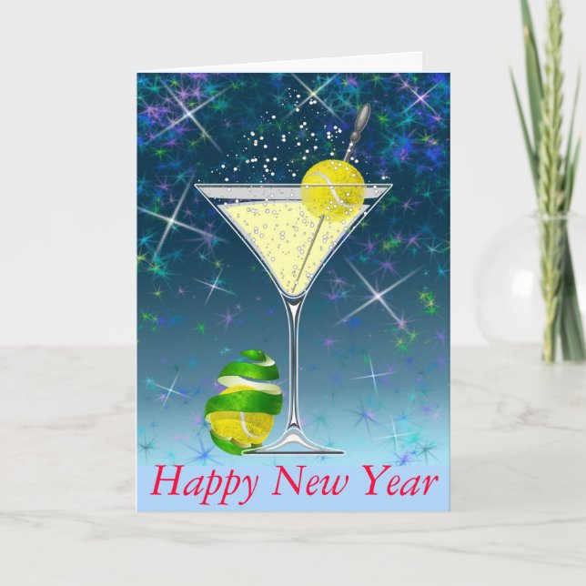 Tennis Martini Happy New Year Holiday Card (Front)