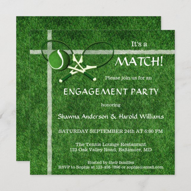 Tennis Match Themed Engagement Party Invitation (Front/Back)
