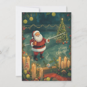 Tennis Merry Christmas Santa Claus in the court Holiday Card