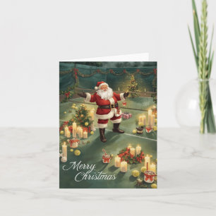 Tennis Merry Christmas Santa Claus in the court Holiday Card