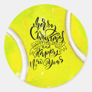 Tennis Merry Christmas themed Classic Round Sticker