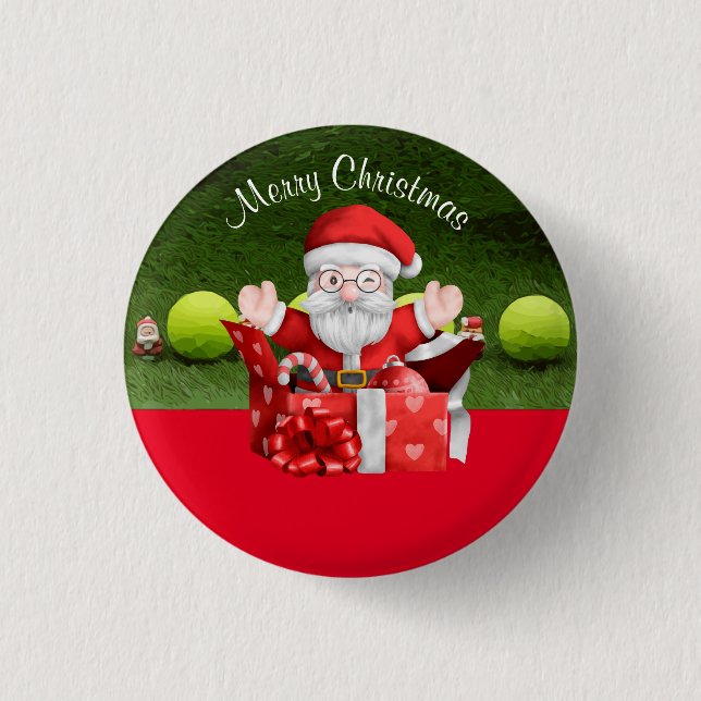 Tennis Merry Christmas with ball and Santa Claus   3 Cm Round Badge (Front)