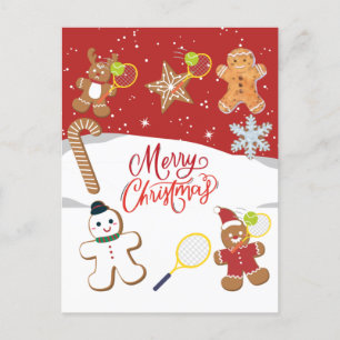 Tennis Merry Christmas with ginger bread tennis Holiday Postcard
