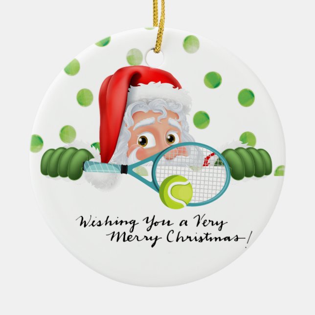 Tennis  Merry Christmas with Santa Claus   Ceramic Tree Decoration (Front)