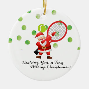 Tennis Merry Christmas with Santa Claus Ceramic Tree Decoration