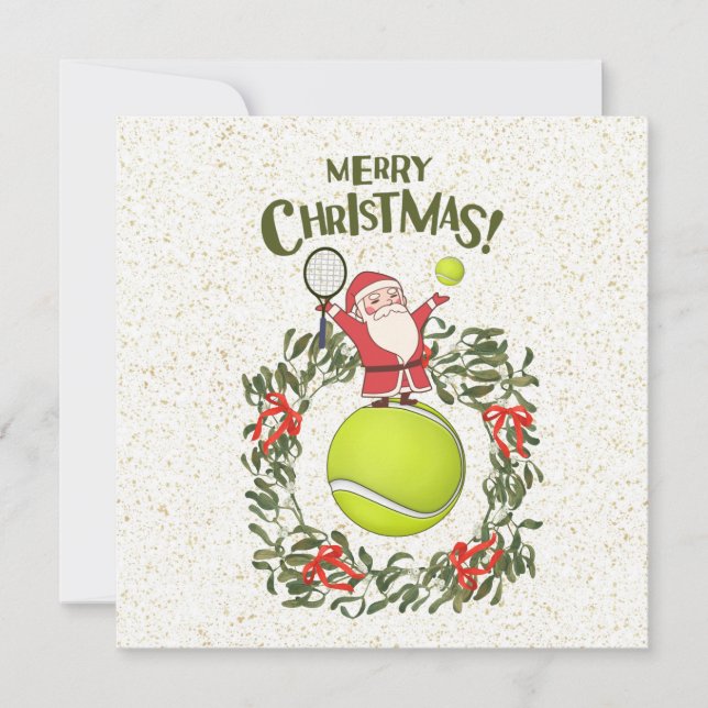 Tennis  Merry Christmas with Santa Claus  Holiday Card (Front)